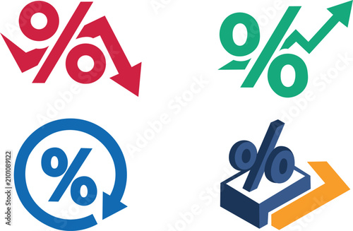 Percentage Icon Set with Growth and Decreasing Financial Arrows