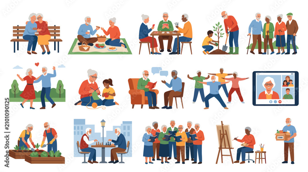 Fototapeta premium Senior Lifestyle Activities - Elderly People Enjoying Hobbies, Socializing, and Health