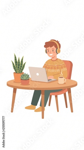 Modern Remote Work Lifestyle Vector Illustration