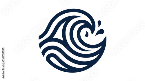 Blue circular ocean wave icon.