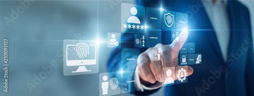 Tableau sur toile Security expert hand touch virtual screen scanning Biometric identity verification patterns