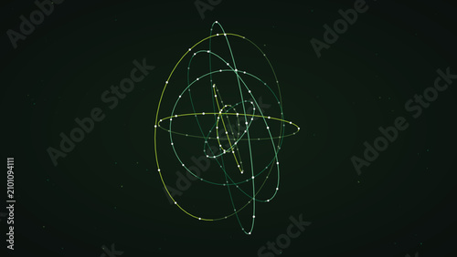 Konstfotografi Conceptual scientific visualization with glowing green and teal orbital rings sp