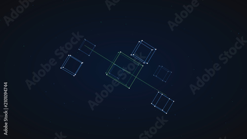 фотографія Dynamic digital structure featuring a central geometric form linked to smaller f