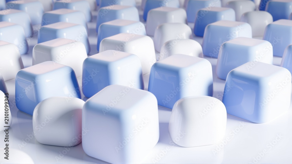 Fototapeta premium Pale blue cubes cover surface. Soft lighting creates gentle shadows, smooth texture. Minimalist composition, clean aesthetic.