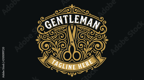 Vintage Gentleman Haircut Scissors Logo Design.