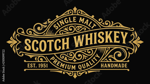 Vintage Gold Scotch Whisky Label Design.