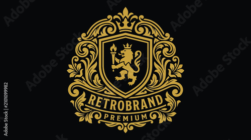 Elegant Gold Lion Crest Logo with Ornate Design.