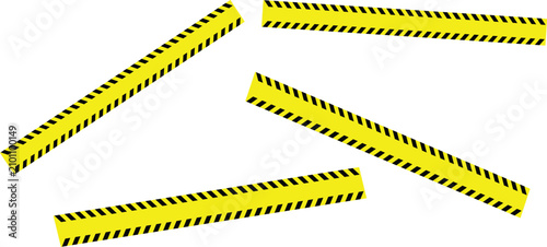 Fotografie Set of yellow caution tape strips, hazard warning tapes, police line, crime scen