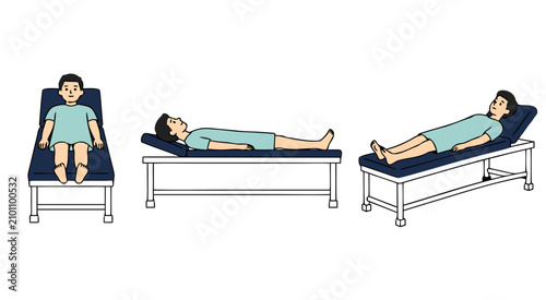 Title
Male Patient Examination Positions on Medical Examination Table Flat Vector Healthcare Illustration Set Isolated on White Background
