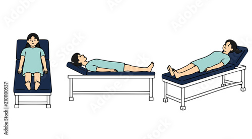 Title
Female Patient Examination Positions on Medical Examination Table Flat Vector Healthcare Illustration Set Isolated on White Background