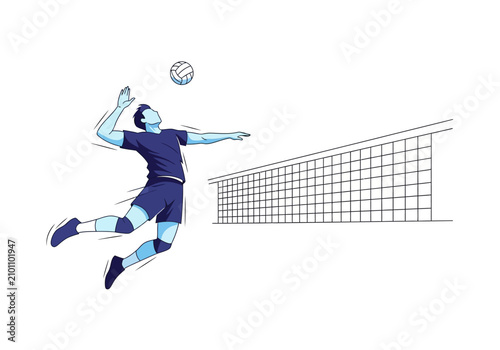 Tableau sur toile Volleyball player jumping to spike the ball during a game.