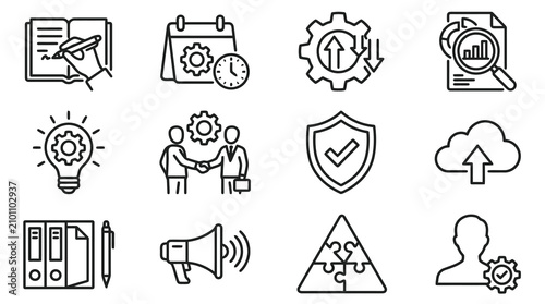 Obraz na płótnie Industrial Style Black and White Line Icons Set Featuring Business Technology an