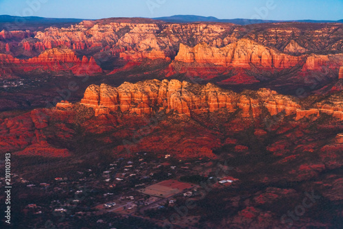 Photography sedona red rock landscape at sunset aerial view of arizona canyon formations and