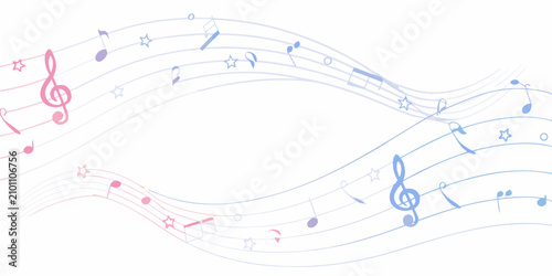 Tableau sur toile Pastel gradient musical notes and wavy lines vector illustration with a light ba