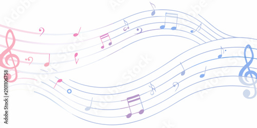 Bilde på lerret Pastel gradient musical notes and wavy lines a vector illustration background