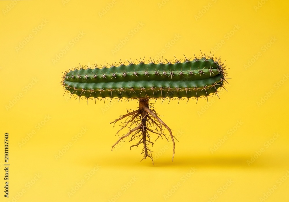 Fototapeta premium Rooted Resilience: A Cactus's Stark Beauty Against Vibrant Yellow