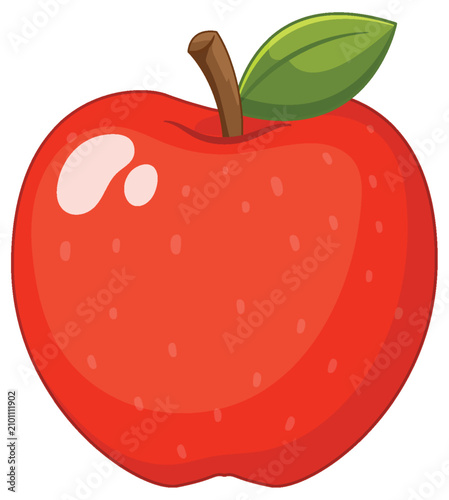 Red Apple Vector Illustration with Green Leaf on White Background