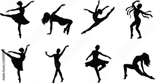 Obraz na płótnie Female Dancer Silhouette Collection Featuring Ballet Contemporary Jazz and Moder