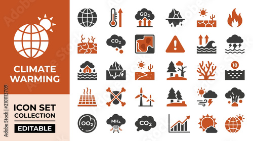 Fotografie Global warming and climate change environmental disaster icons