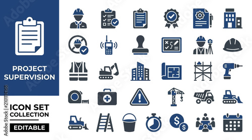Foto Construction management and site supervision flat icons