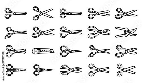Quadro su tela Scissors and Cutting Tool Line Icon Set Featuring Barber Shears Stationery Cutte