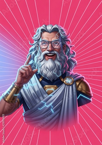 A Modern Deity: Vibrant Digital Art of a Bearded Sage with a Cosmic Smile