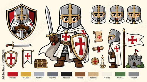 Foto Medieval Knight Character Set with Armor and Weapons.