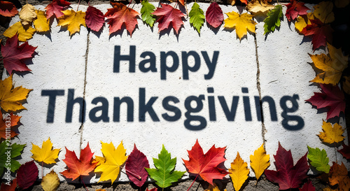 Happy thanksgiving day autumn leaves festive greeting card design