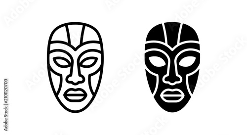 Photos Tribal Mask Icons, African Culture Symbols, Ancient Ritual Face Art, Vector Grap
