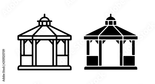 Fotografía Gazebo Icon Set, Outdoor Pavilion Outline and Silhouette, Garden Structure Vecto
