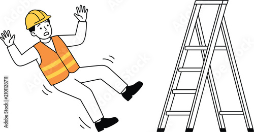Canvastavla Construction Worker Falling From Stepladder Vector Illustration Featuring Constr