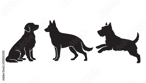 Billede på lærred black and white silhouette set of dog very high quality vector illustration