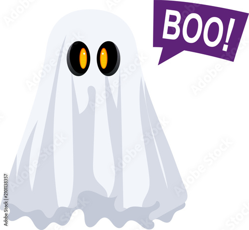 Fotografie Ghost halloween spooky costume white sheet haunted boo cartoon illustration