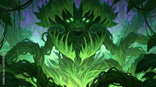 Mysterious Forest Guardian: A Dark and Enigmatic Green Entity