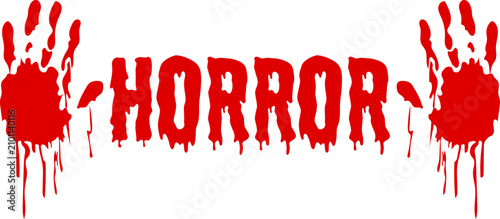 Foto Horror title with red blood hand print
