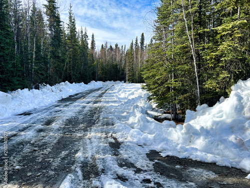Snow melting on road in Alaska