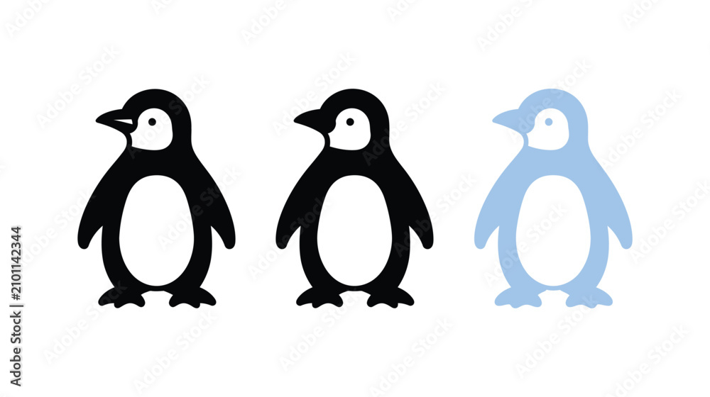 Fototapeta premium Penguin icon set in simple graphic style with three variations
