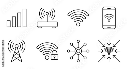 Foto Wireless Signal Icons PNG Network Connectivity Symbols, transparent background
