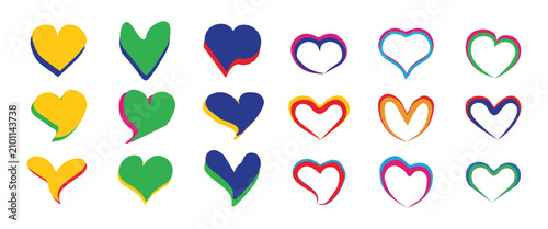Tableau sur toile Colorful heart-shaped in yellow, green, purple, and blue arranged in three rows