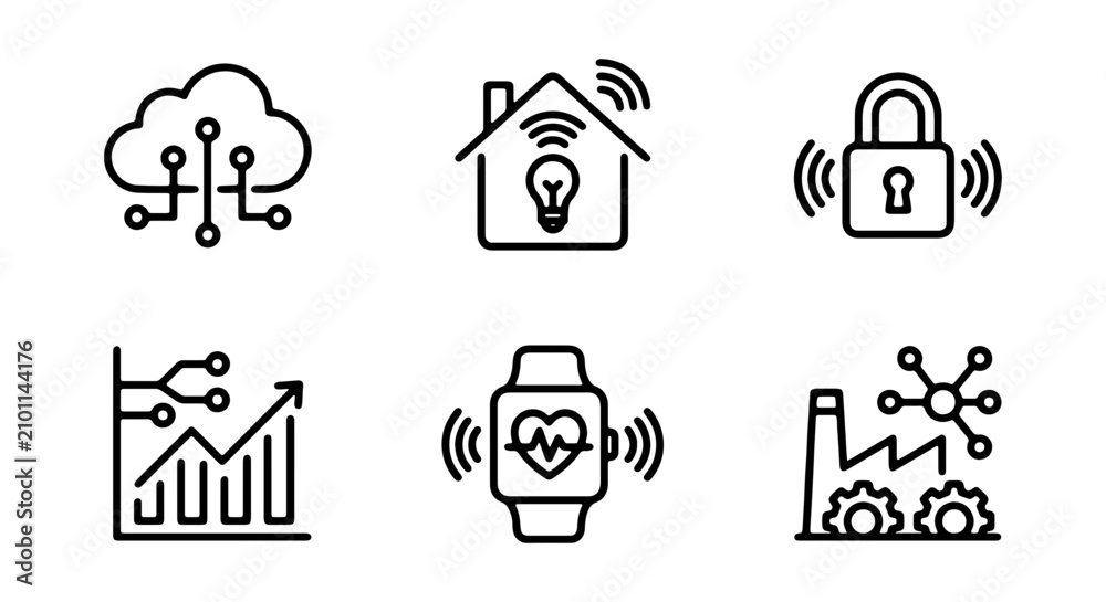 Fototapeta premium Smart Home Technology Icons, Cloud Computing, Security Lock, Wearable Device, Industry 4.0 Icons