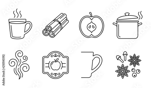 Autumn Harvest Icons, Hot Apple Cider Set, Cozy Seasonal Graphics, Vector Elements