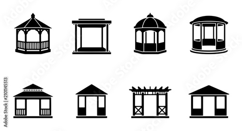 Canvastavla Gazebo Icons Set, Outdoor Pavilion Collection, Garden Structure Vector Graphics,