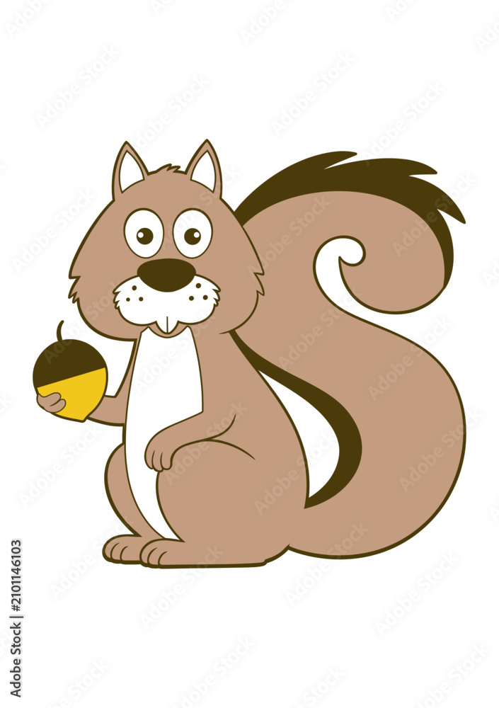 Fototapeta premium Cute squirrel cartoon mascot holding an acorn