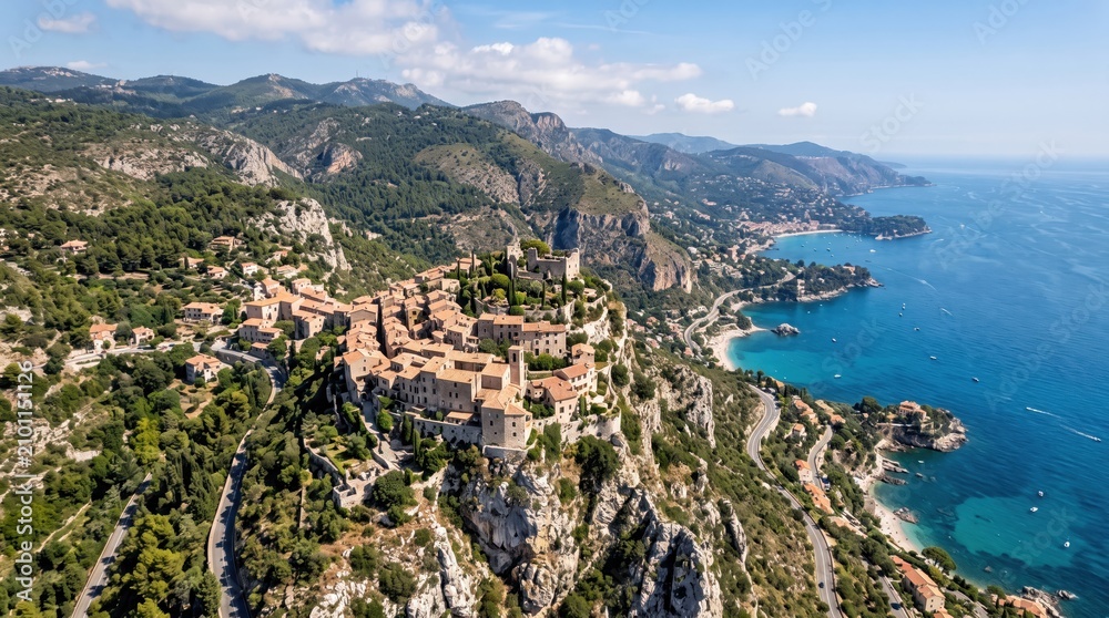 Naklejka premium France Eze Natural and Cultural Panorama