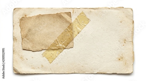 Old vintage paper with torn edge and adhesive tape  worn texture