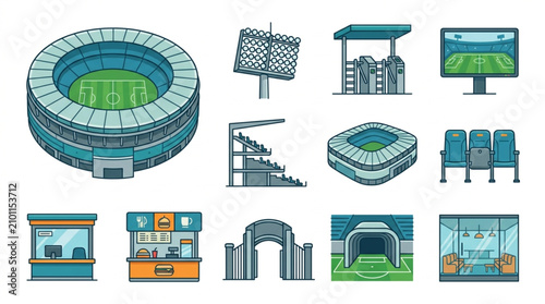 Obraz na płótnie Colorful vector illustrations of sports stadiums and facilities.