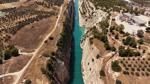 Sailboat Navigating the Historic Corinth Canal, Aerial view