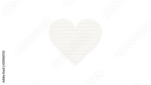 A heart shape cut from white lined notebook paper with horizontal blue lines, isolated on a white background, for school or, love concepts