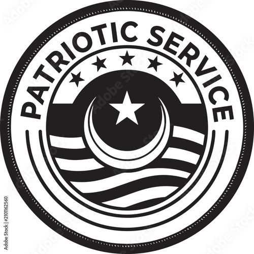 Obraz na plátne Patriotic service circular emblem design with stars and waves patriotic circular