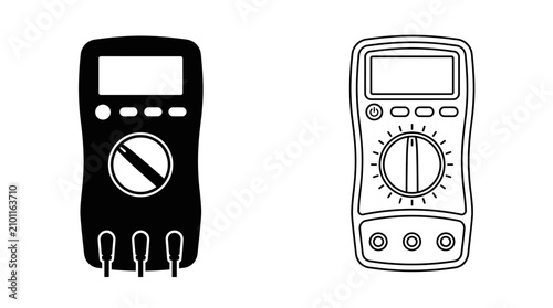 Photos Digital Multimeter Illustration Black And White Line Art Style